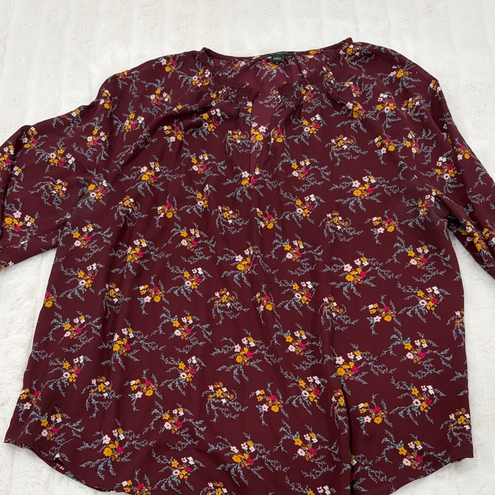 Ann Taylor Burgundy Floral Blouse